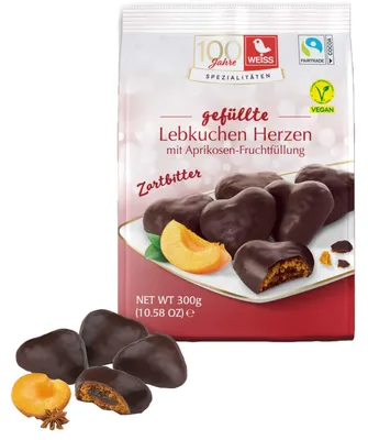 Produktbild von Weiss Gefüllte Lebkuchen Herzen Aprikose Zartbitter 300g