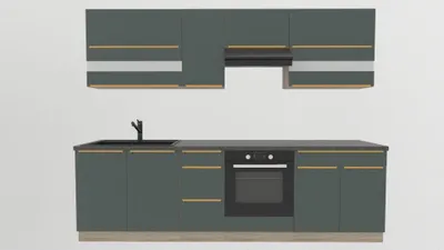 Produktbild von Küchenzeile 270 cm - Dunkelgrüne Küche - Mit Arbeitsplatte Dunkelbraun - Einbauküche mit Metallbox Schubladen - Goldene Griffe - GLAMOUR A PLUS