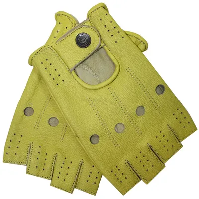Produktbild von Driving Halbfinger Fingerlose Autofahrer-Handschuhe Lederhandschuhe, Größe:10=XL, Farbe:Gelb