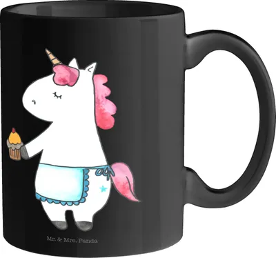 Produktbild von Mr. & Mrs. Panda Kaffeetasse Einhorn Muffin - Schwarz - Geschenk, Geburtstagsgrüße, Unicorn, Keramiktasse, Geburtstag, Backen, Teebecher, Becher, Tasse, Kekse, mit Spruch