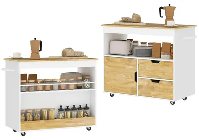 Image de Chariot de cuisine avec espace de rangement | Couleur : marron et blanc | Dimensions : 50 x 107 x 85 cm