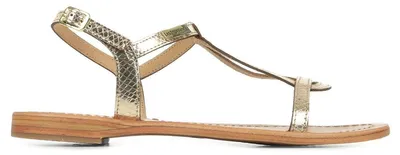 Produktbild von Goldene Damen Sandalen aus Reptilleder mit Riemen, 2 cm Absatzhöhe