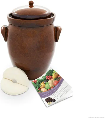 Produktbild von KERAZO Gärtopf 16 Liter aus Steinzeug Keramik inklusive Deckel + Stein + Anleitung [Form 2] BRAUN - Gurkentopf Einlegetopf Rumtopf Fermentation