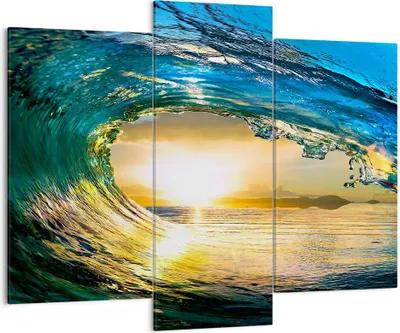 Produktbild von Bild auf Leinwand - Leinwandbild - Ozean Welle Sonne Klima - 130x100cm - Wand Bild - Wanddeko - Leinwanddruck - Bilder - Kunstdruck - Wanddekoration - Leinwand bilder - Wandkunst - CB130x100-2779