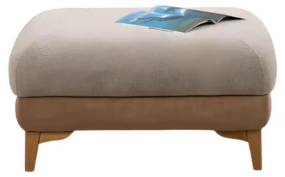 Produktbild von Moderner Beiger Stoffhocker mit Holzstruktur und praktischem