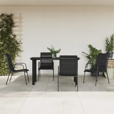 Zdjęcie produktu dla Maison Exclusive – 5-częściowy zestaw ogrodowy do jadalni, czarna stal i tekstilina