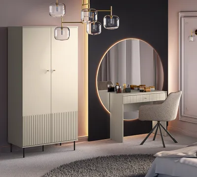 Produktbild von Kleiderschrank und Schminktisch in kaschmir matt SALOU-131 modern 2-teilig mit Rillenoptik, Softclose-Funktion