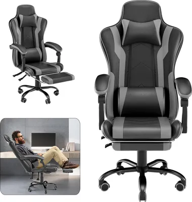 UISEBRT herní židle, otočná židle, ergonomická kancelářská židle, výškově nastavitelná manažerská židle pro kancelář a domácnost, nosnost do 150 kg - šedá