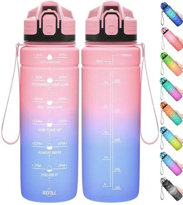 Produktbild von Coolfel Sportflasche, 2 Liter, 1,5 Liter, 1 Liter, 700 ml, 500 ml, auslaufsicher, motivierende Wasserflasche mit Zeitmarkierungen, BPA-frei