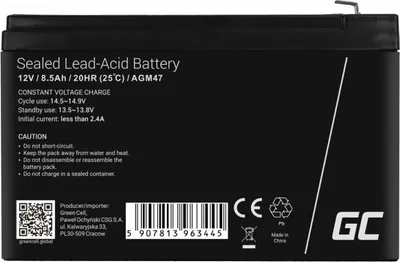 Zdjęcie produktu dla Green Cell AGM47, 8500 mAh, Ołowiany (VRLA), 12 V, Czarny
