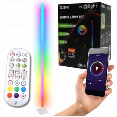 Obrázek produktu pro LED stojací lampa, podlahová, RGB, s funkcí ovládání hudby, bílá, vhodná do rohu, s dálkovým ovládáním a aplikací Tuya