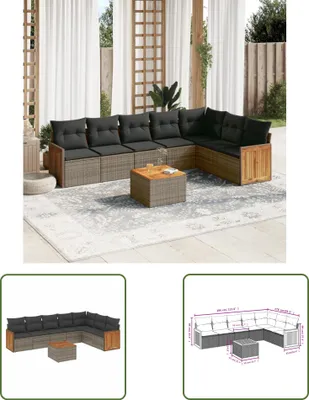 Produktbild von The Living Store 8-tlg. Garten-Sofagarnitur mit Kissen Grau Poly Rattan