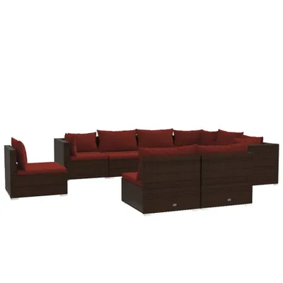 Immagine prodotto di vidaXL Set da giardino 9 pezzi con cuscini in polyrattan marrone