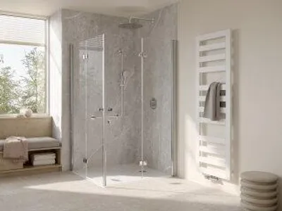 Produktbild von HSK 4826029-1-54 Exklusiv 2.0 Drehfalttür Eckeinstieg Pendelbar 1400x1400x2000mm Alu Silber-Matt Chinchilla