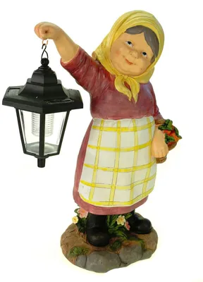 Gartenfigur Oma Edeltraud mit Solarlaterne 39 cm