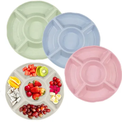 Snackteller-Set, 4er, rund, 22 cm, 5 Fächer, Kunststoff