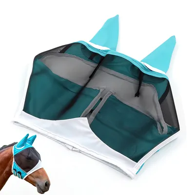 Produktbild von Fliegenmaske Pferd, Pferdemaske mit Ohren Schützerschutz, Atmungsaktives Mesh,22*16*3cm,Skalierbar, blau