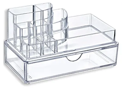 Produktbild von Elegantes Kosmetik-Organizer-Set, 2-teilig, mit Schublade, transparent, 18 x 10 x 10 cm, 8 Fächer, Make-up-Aufbewahrungsset mit Schublade (Elegant + Schublade)