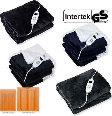Produktbild von Protron elektrische Heizdecke Wärmedecke XXL Wärmebett Kuscheldecke, anthrazit / grau / marineblau, Timer, maschinenwaschbar, Flanell Sherpa Fleece, Größe:200cm x 180cm, Ausführung:Flannel - Grau