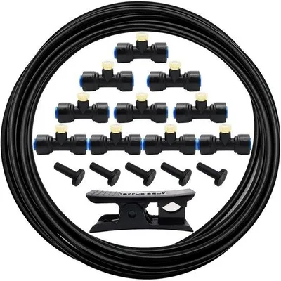 Produktbild von Kühlwasserdüse - 5 Meter Schlauch, 10 Sprühköpfe, 10 Sprühkörper und 5 Endstücke (schwarz)