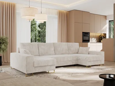 Produktbild von MKS MEBLE Ecksofa U mit Schlaffunktion und Bettkasten, Wohnlandschaft U-form - DORIAN U - Beige Cord