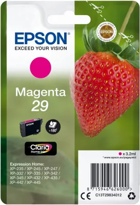Obrázok produktu pre Epson Strawberry Singlepack Magenta 29 Claria Home Ink, Purpurová, Atrament na pigmentovej báze, 3,2 ml, 1 kusov, 180 strany