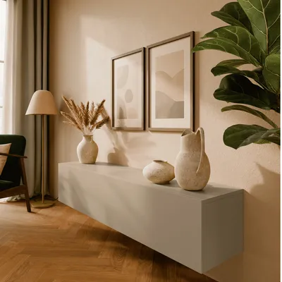 Produktbild von Platan Room TV Lowboard 280 cm breit CHAMPAGNERFARBE Fernsehschrank hängend oder stehend Hängeboard Board Schrank für Wohnzimmer Wandschrank MATT