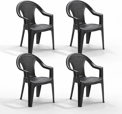 4 Stück Stapelstuhl Rattan-Optik Anthrazit