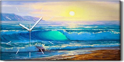 Produktbild von Küche Wohnzimmer Wand Leinwand Uhr 60x30 Malerei Kunst Meereslandschaft Wellen - weiße Hände