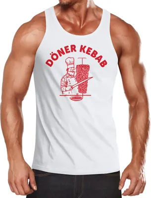 Produktbild von Herren Tanktop Döner Kebab Dönerspieß Muskelshirt Moonworks® weiß L