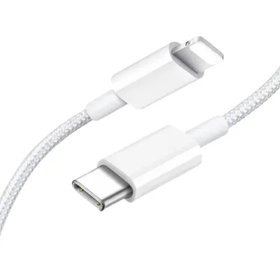 Produktbild von USB-C Schnell Ladekabel Datenkabel für iPhone iPad 8-Pin Nylon Weiß 2m 20W PD 2 meter, KI-generiertes Bild