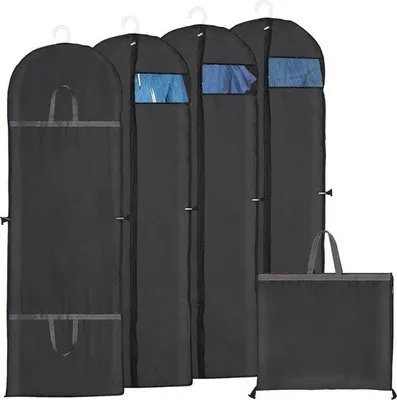 Obrázok produktu pre Uniqoos® Súprava 4 kusov obalov na oblečenie, 180 × 60 cm, priehľadné, prachotesné obaly z materiálu PEVA so zipsom, skladacie s rúčkou, chrániace pred moliami – vhodné na obleky, šaty, kabáty, na cestovanie