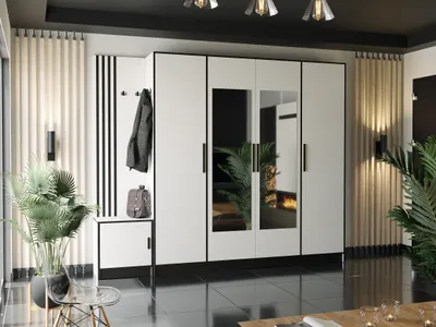 Obrázek produktu pro KIER FURNITURE Šatní Skříň Se Sedákem, Bílá - 259,6x205x39cm