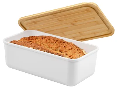 Produktbild von bremermann Brotkasten mit Bambus-Deckel, Brotbox | Schneidebrett, Brotkorb weiß