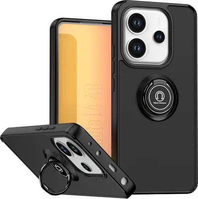 Produktbild von Hülle für Xiaomi Redmi Note 14 4G Matte Transluzent TPU Stoßfest Schutzhülle mit Ring Halter Ständer Schwarz