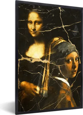 Produktbild von MuchoWow® Gerahmtes Poster Mädchen mit einem Perlenohrring - Mona Lisa - Gold 20x30 cm - Poster mit Schwarzem Bilderrahmen Wandposter Rahmen Foto Bilder - Drucken - Bilder Poster im Rahmen