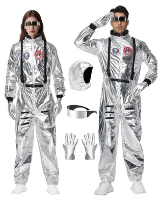 Image de Combinaison d'astronaute adulte Costume spatial Halloween - Argent - Avec casque et gants - Pour Halloween et jeu de rôle