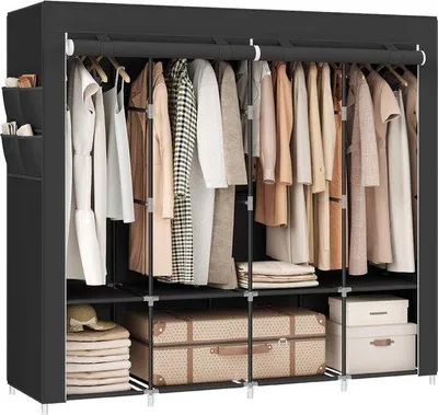 Produktbild von Famanu Kleiderschrank mit 4 Hängeregalen und 4 Seitentaschen - Schwarz