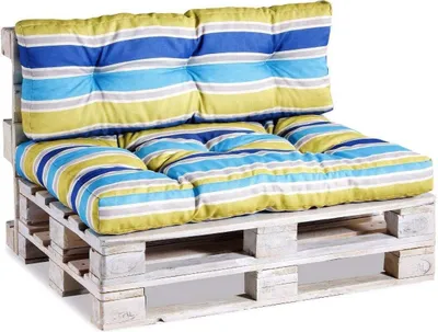 Image de Coussins de palette, Coussins de canapé de jardin, Coussins piqués remplis de mousse de Poulirette granulée, nombreux coloris et tailles PPI (Dossier 120x40, piqué jaune-bleu 1)