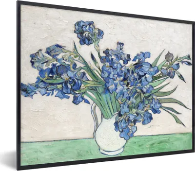 Produktbild von MuchoWow® MuchoWow® Gerahmtes Poster Vase mit Schwertlilien - Vincent van Gogh 80x60 cm - Poster mit zchwarzem Bilderrahmen - Schwarzem - Mit Gestell