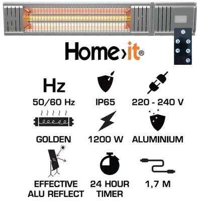 Produktbild von Millarco 58628 „Golden-Tube" Terassenheizer inkl. Fernbedienung für Wandmontage Balkon Wintergarten Heizung Infrarot Halogen Strahler Wand Elektro-Infrarot-Heizstrahler Terrassenstrahler Wärmestrahler elektrisch Heizpilz Terrassenheizer Infrarotstrahler Quarzstrahler mit Fernbedienung Wandheizstrahler