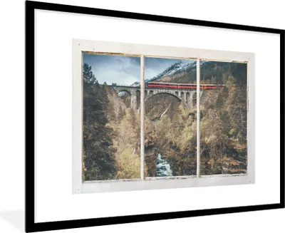 Produktbild von MuchoWow® MuchoWow® Gerahmtes Poster Aussicht - Brücke - Berg 90x60 cm - Poster mit zchwarzem Bilderrahmen - Wanddekoration - Fotos