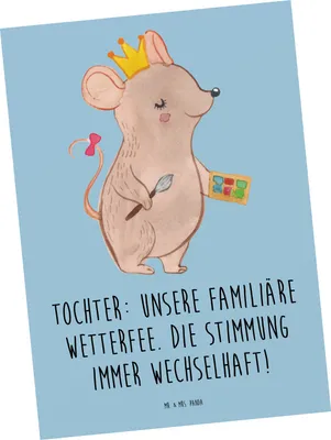Produktbild von Mr. & Mrs. Panda Postkarte Tochter Wetterfee - Blau Pastell - Geschenk, Liebe, Grußkarte, Familie, Einfallsreichtum, Ansichtskarten, Ansichtskarte, Jubiläen, Stimmung