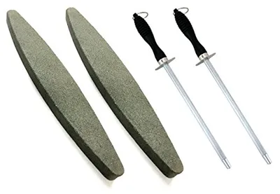 Immagine prodotto di Set composto da 2 pietre per affilare e 2 acciaini; affilacoltelli e affilatori per utensili; pietra per affilare