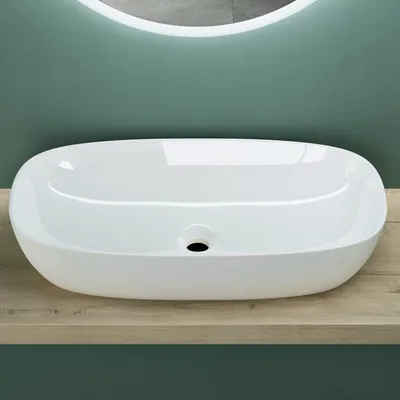Produktbild von Mai & Mai Waschbecken Aufsatzwaschbecken Waschschale Waschbecken aus Keramik Weiß mit Nano-Beschichtung/Lotus-Effekt BTH: 70x37x13,5cm Brüssel104