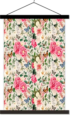 Produktbild von MuchoWow® Textilposter Blumen - Frühling - Insekten 60x90 cm mit schwarzem Rahmen - Poster Wohnzimmer