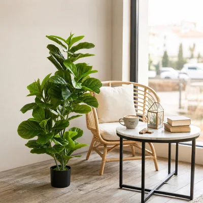 Produktbild von Sweiko Künstliche Ficus-Pflanze, 110 cm hoch mit 90 Blättern & Topf für Wohnzimmer