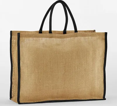 Produktbild von Westford Mill W475 | Natural Starched Jute Market Shopper Einkaufstasche - Farbe: Natural/Black - Größe: 42,5 x 55,5 x 21 cm