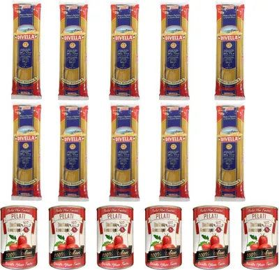 Produktbild von 10x Divella Spaghetti Hartweizen Italian Pasta 500g + Italian Gourmet 100% italienische geschälte Tomaten dosen 6x 400g