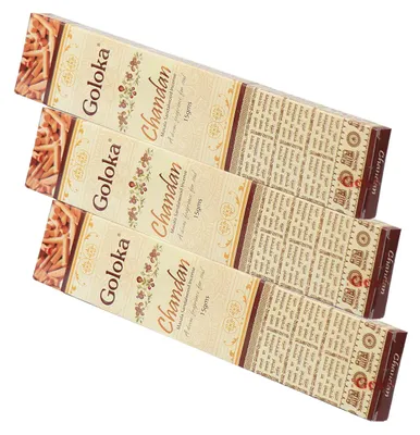 Produktbild von 3x Goloka Chandan Räucherstäbchen 45g – Sandelholz Räucherwerk aus Indien